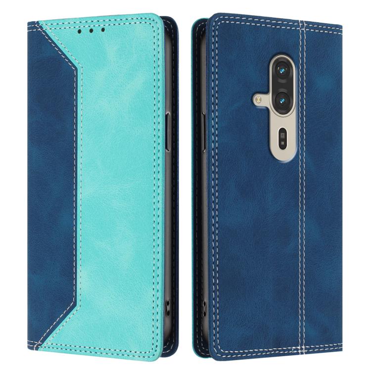 For Fujitsu FCNT RakuRaku F-53E Skin Feel Two-tone RFID Blocking Vegan Leather Phone Case