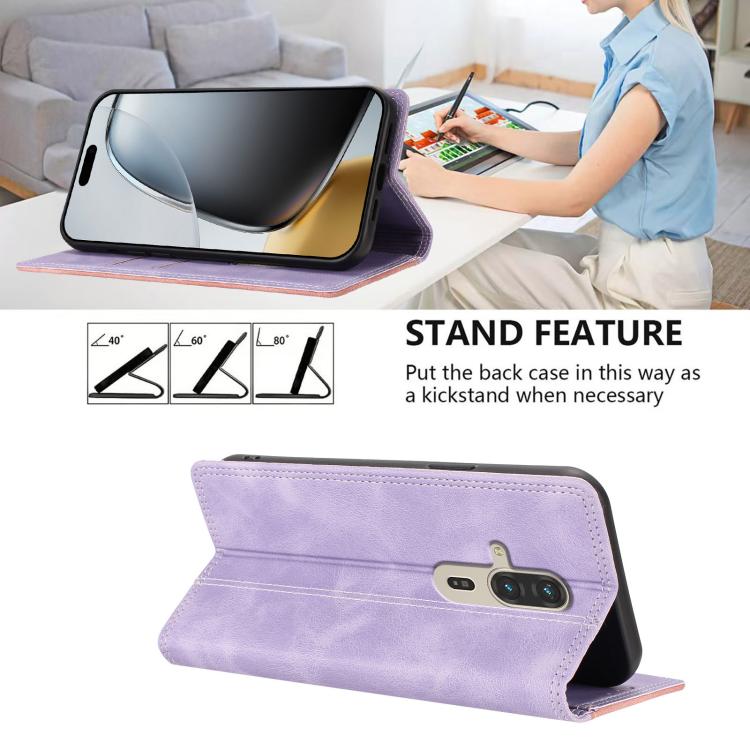 For Fujitsu FCNT RakuRaku F-53E Skin Feel Two-tone RFID Blocking Vegan Leather Phone Case