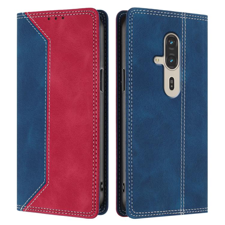 For Fujitsu FCNT RakuRaku F-53E Skin Feel Two-tone RFID Blocking Vegan Leather Phone Case