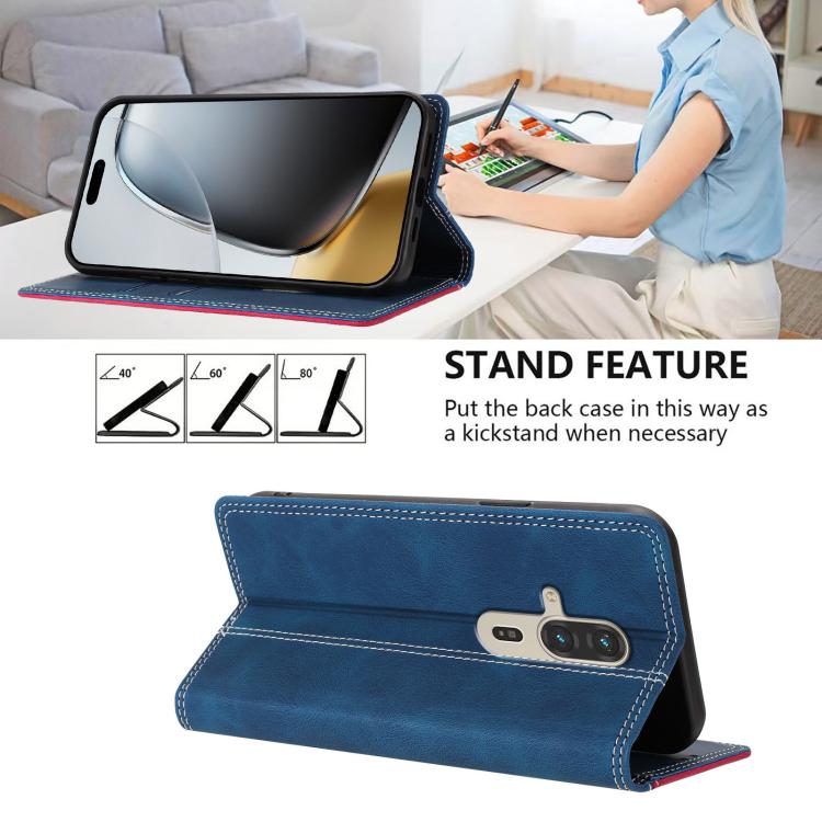 For Fujitsu FCNT RakuRaku F-53E Skin Feel Two-tone RFID Blocking Vegan Leather Phone Case