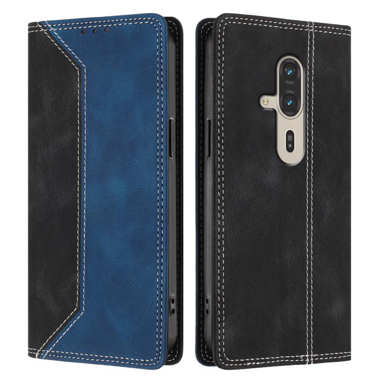 For Fujitsu FCNT RakuRaku F-53E Skin Feel Two-tone RFID Blocking Vegan Leather Phone Case