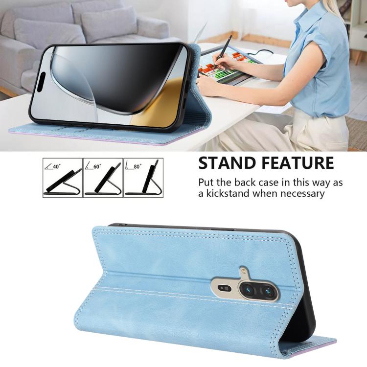 For Fujitsu FCNT RakuRaku F-53E Skin Feel Two-tone RFID Blocking Vegan Leather Phone Case