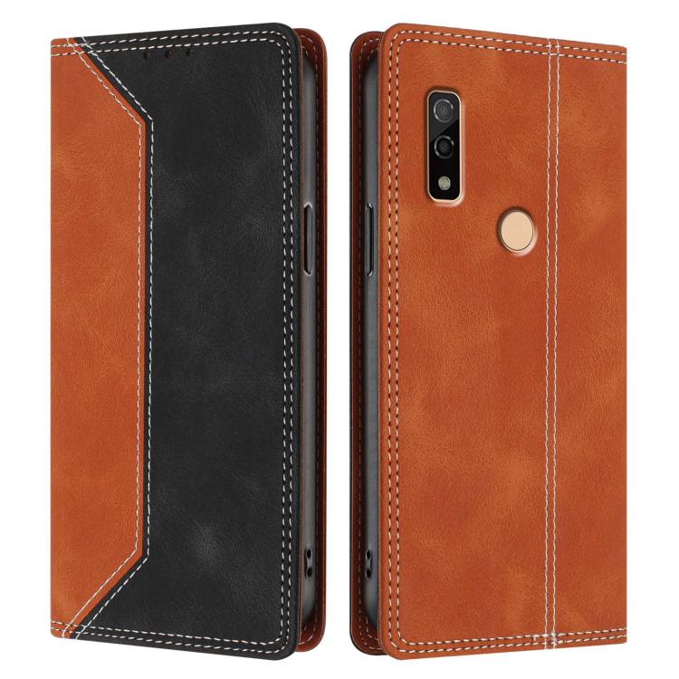 For Fujitsu Arrows We3 Skin Feel Two-tone RFID Blocking Vegan Leather Phone Case