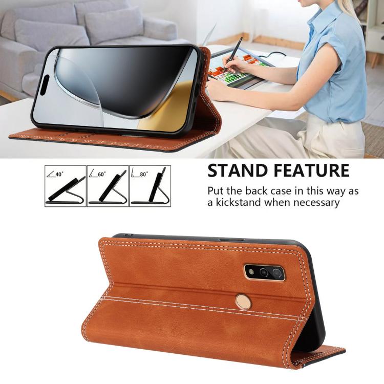 For Fujitsu Arrows We3 Skin Feel Two-tone RFID Blocking Vegan Leather Phone Case