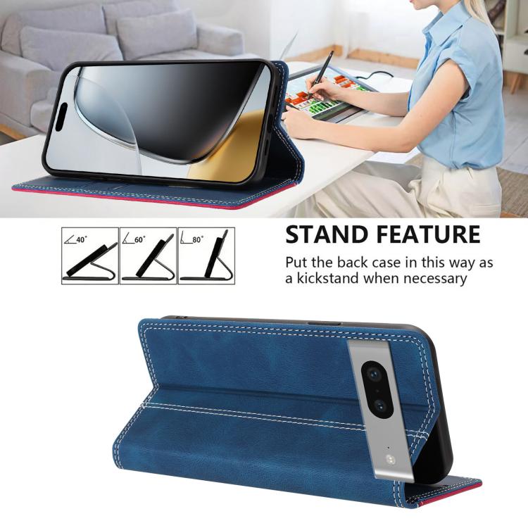 For Google Pixel 7 Skin Feel Two-tone RFID Blocking Vegan Leather Phone Case