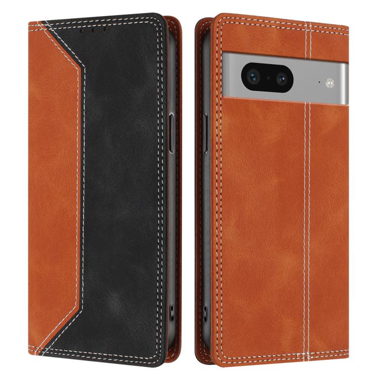 For Google Pixel 7 Skin Feel Two-tone RFID Blocking Vegan Leather Phone Case