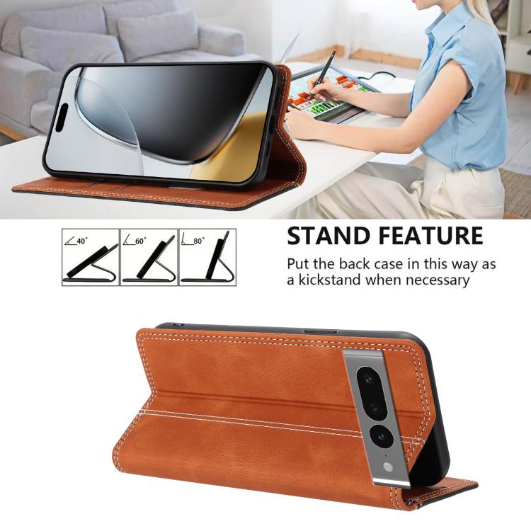 For Google Pixel 7 Pro Skin Feel Two-tone RFID Blocking Vegan Leather Phone Case