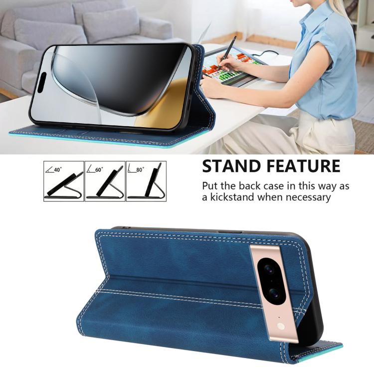 For Google Pixel 8a Skin Feel Two-tone RFID Blocking Vegan Leather Phone Case
