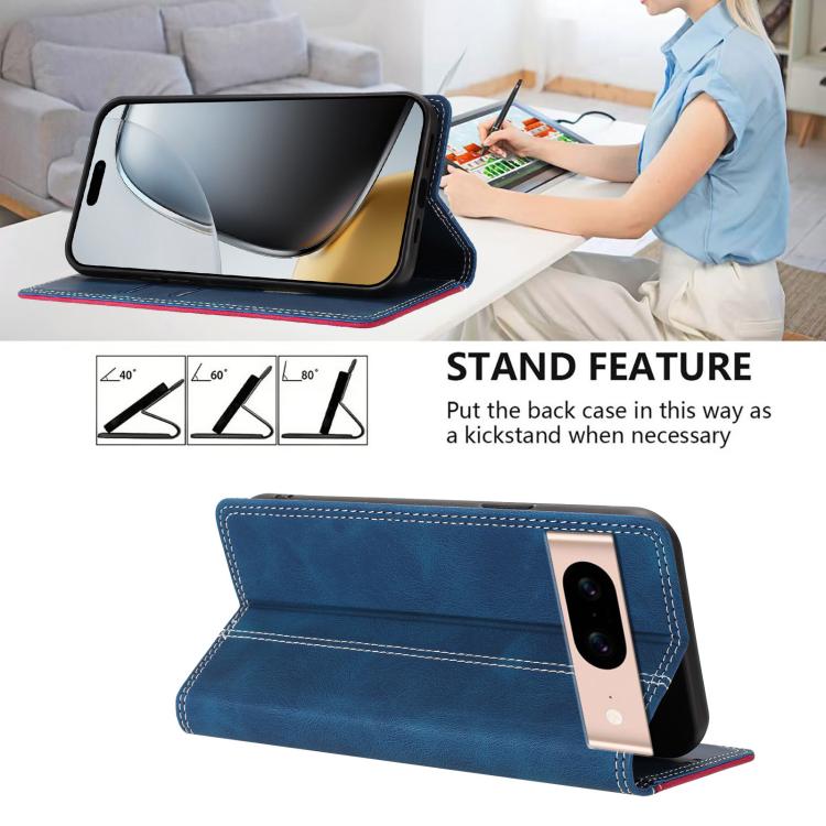 For Google Pixel 8a Skin Feel Two-tone RFID Blocking Vegan Leather Phone Case