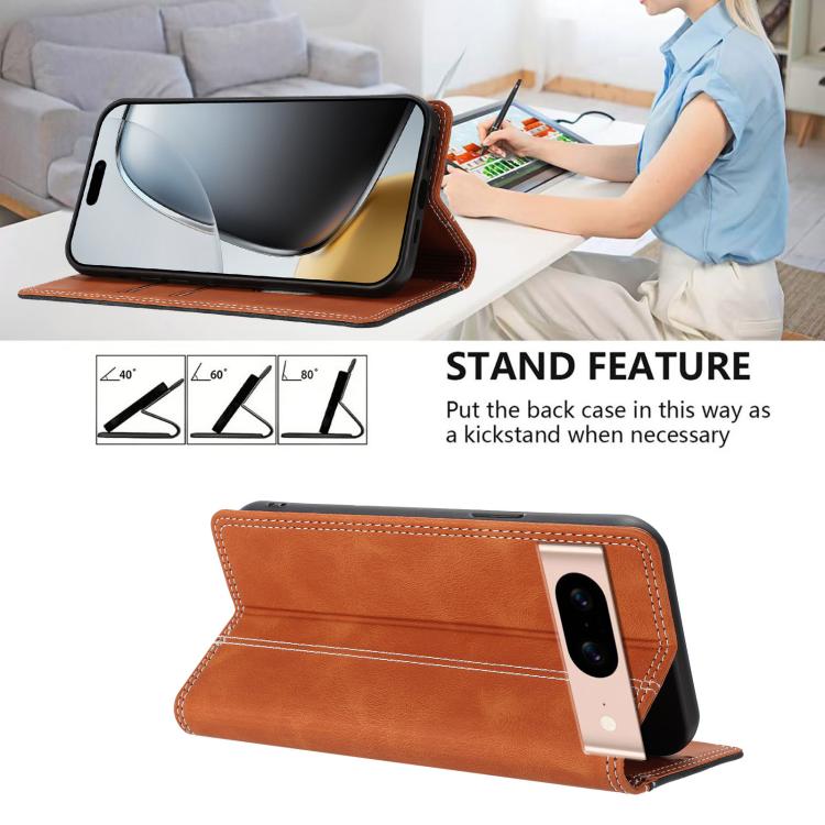 For Google Pixel 8a Skin Feel Two-tone RFID Blocking Vegan Leather Phone Case