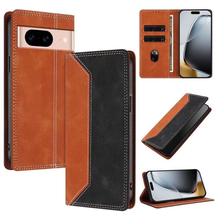 For Google Pixel 8a Skin Feel Two-tone RFID Blocking Vegan Leather Phone Case