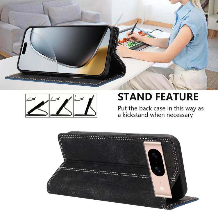 For Google Pixel 8a Skin Feel Two-tone RFID Blocking Vegan Leather Phone Case