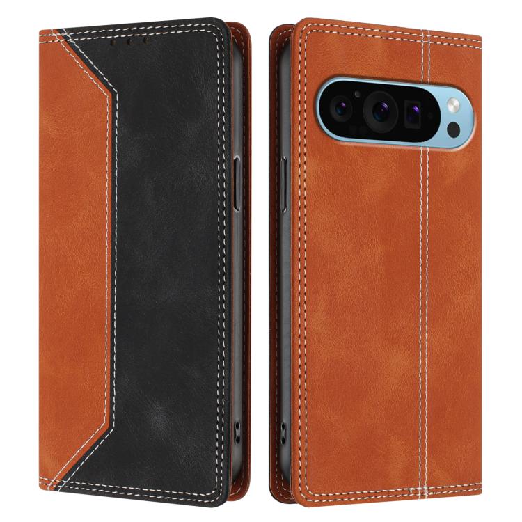 For Google Pixel 9 Pro Skin Feel Two-tone RFID Blocking Vegan Leather Phone Case