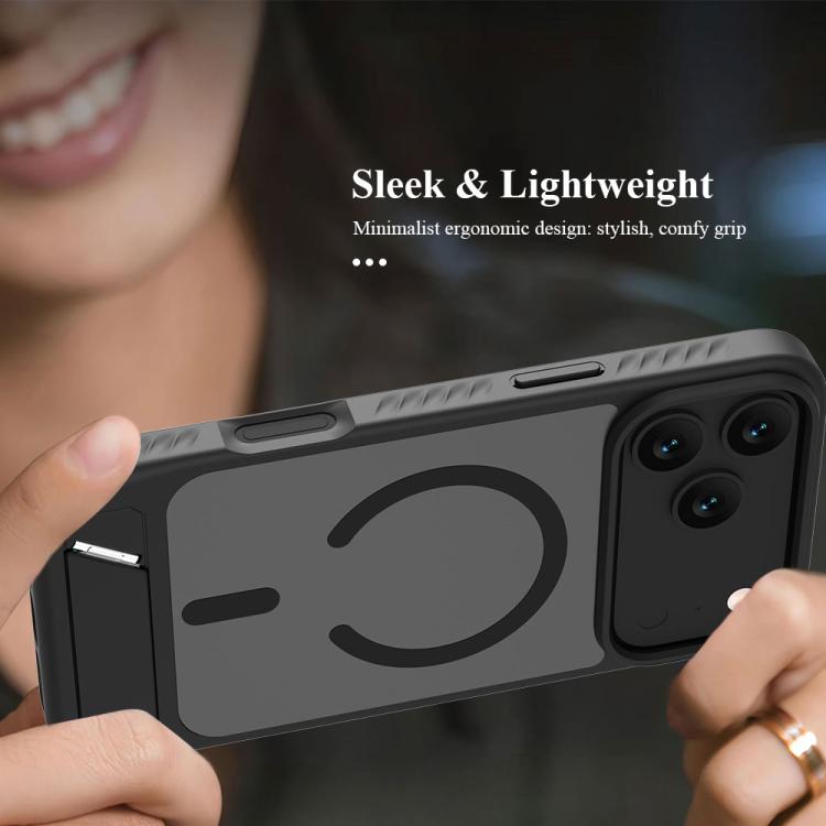 For iPhone 17 Pro Max LeReach Le-Chic Series Hidden Kickstand C-Shaped Magnetic Phone Case