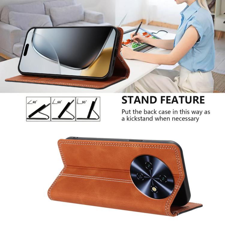 For Oukitel C5 4G 2025 Skin Feel Two-tone RFID Blocking Vegan Leather Phone Case
