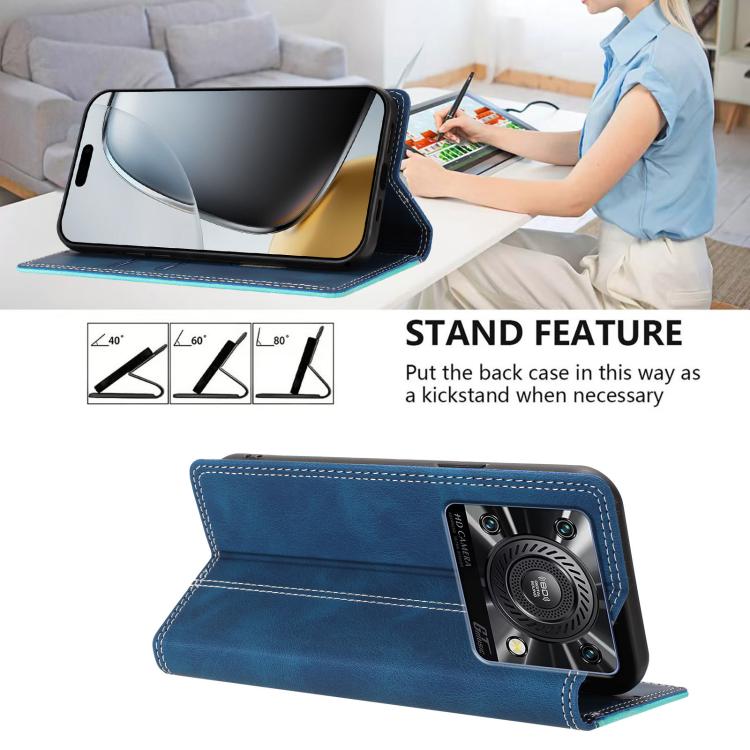 For Oukitel C60 / C60 Pro Skin Feel Two-tone RFID Blocking Vegan Leather Phone Case