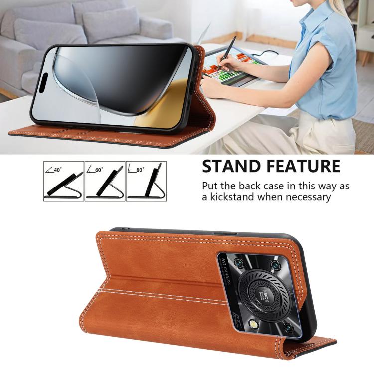 For Oukitel C60 / C60 Pro Skin Feel Two-tone RFID Blocking Vegan Leather Phone Case