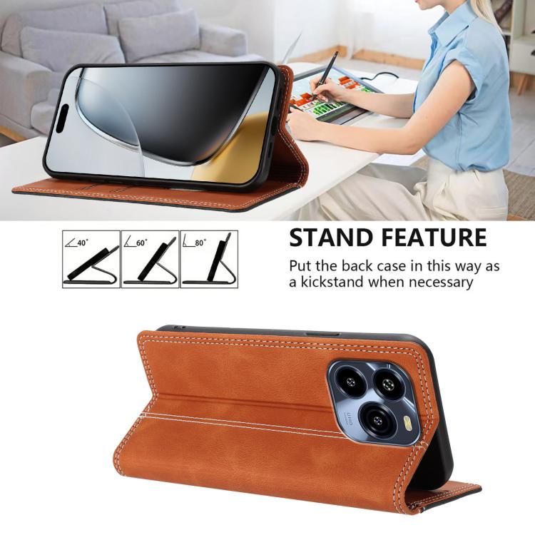 For Oukitel C65 / C65 Pro Skin Feel Two-tone RFID Blocking Vegan Leather Phone Case