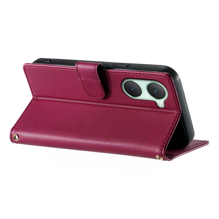 For vivo Y03 4G / vivo Y18 4G Cute Cats Magnetic Closure Vegan Leather Phone Case with Strap