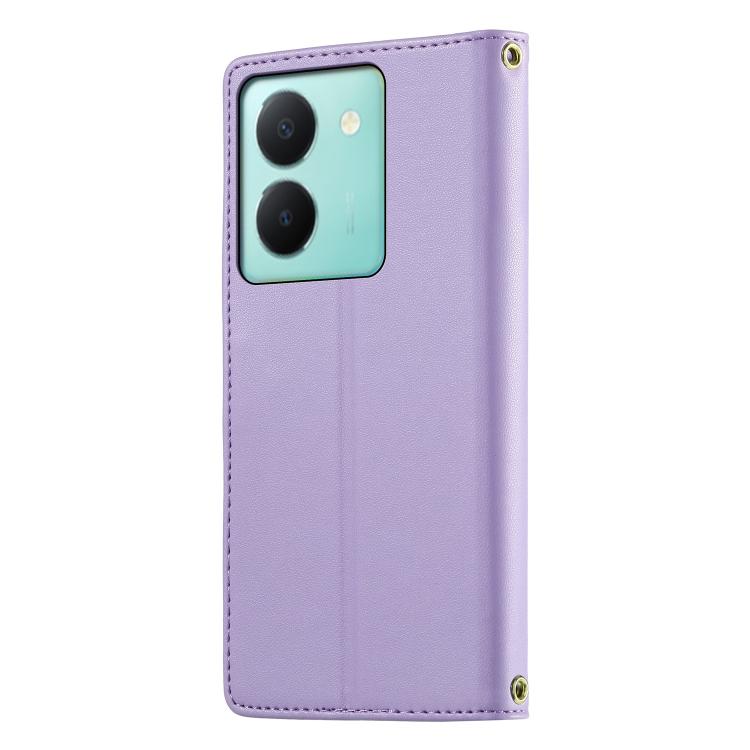 For vivo Y36 5G Global Cute Cats Magnetic Closure Vegan Leather Phone Case with Strap