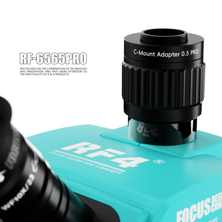 RF4 RF-6565Pro 6.5-65X Synchronous Zoom Trinocular Stereo Microscope with Aluminum Alloy Base - Blue
