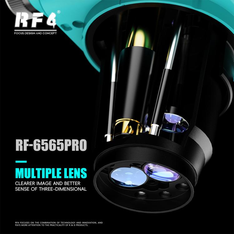 RF4 RF-6565Pro 6.5-65X Synchronous Zoom Trinocular Stereo Microscope with Aluminum Alloy Base - Blue