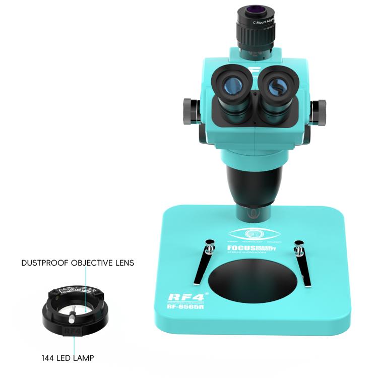 RF4 RF-6565R 6.5-65X Synchronous Zoom Trinocular Stereo Microscope - Blue