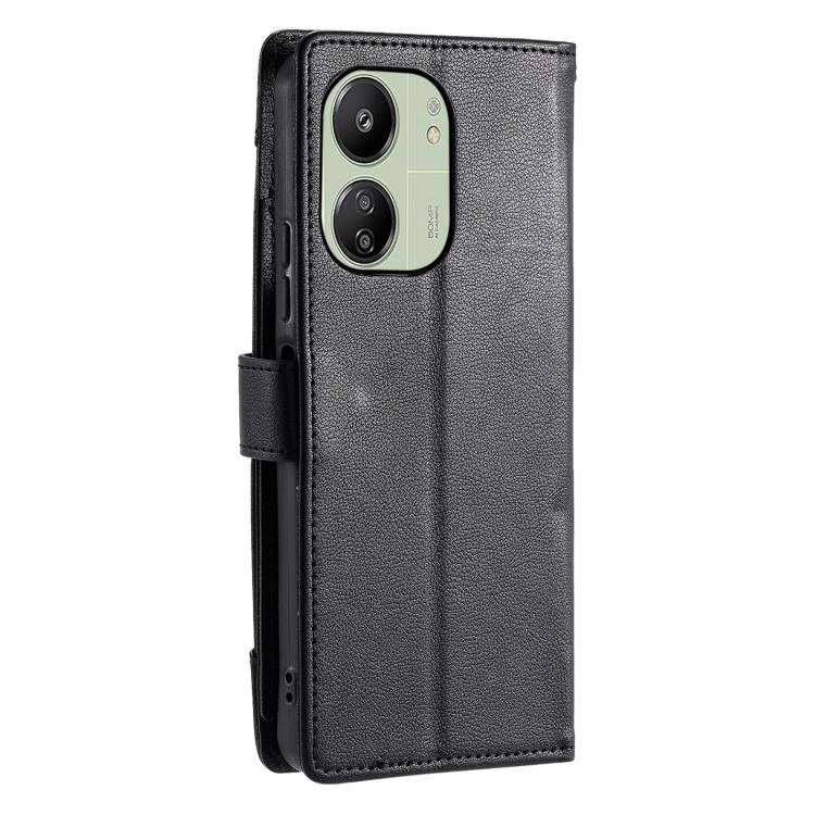 For Redmi 13C 4G / 13C 5G / Poco C65 Litchi Texture Zipper Wallet Buckle Vegan Leather Phone Case with Wrist Strap