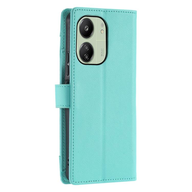 For Redmi 13C 4G / 13C 5G / Poco C65 Litchi Texture Zipper Wallet Buckle Vegan Leather Phone Case with Wrist Strap