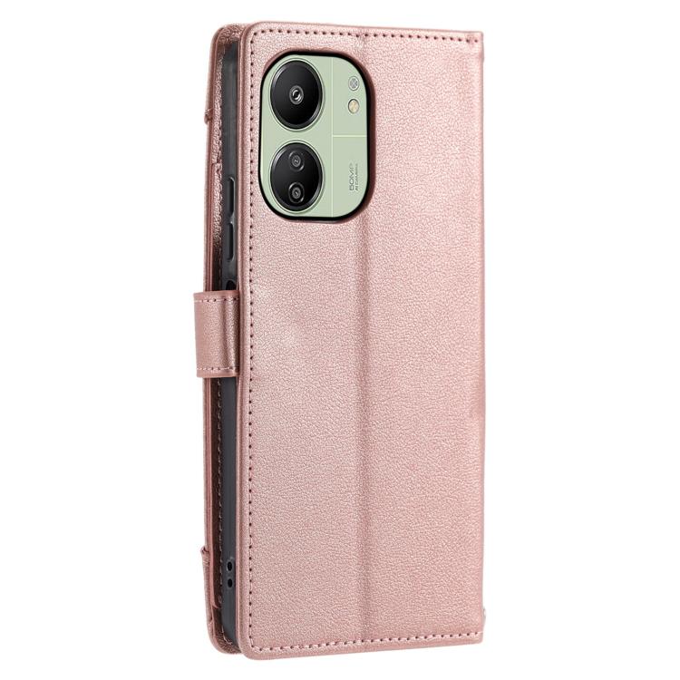For Redmi 13C 4G / 13C 5G / Poco C65 Litchi Texture Zipper Wallet Buckle Vegan Leather Phone Case with Wrist Strap