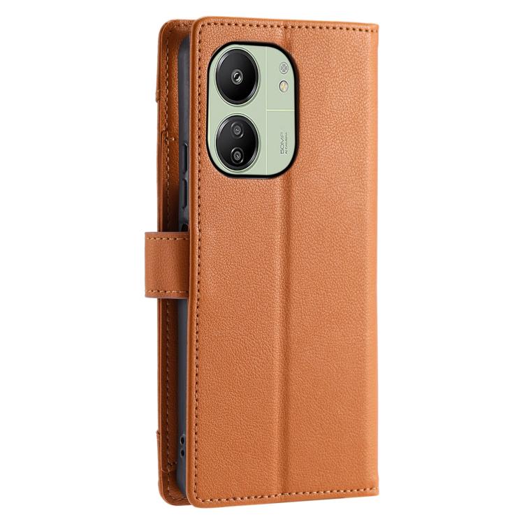 For Redmi 13C 4G / 13C 5G / Poco C65 Litchi Texture Zipper Wallet Buckle Vegan Leather Phone Case with Wrist Strap