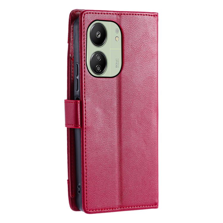 For Redmi 13C 4G / 13C 5G / Poco C65 Litchi Texture Zipper Wallet Buckle Vegan Leather Phone Case with Wrist Strap