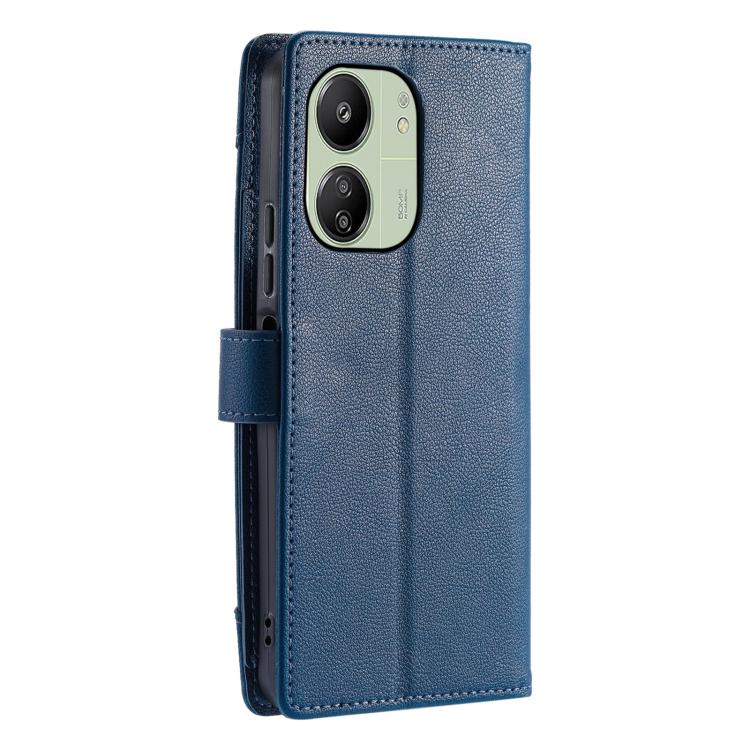 For Redmi 13C 4G / 13C 5G / Poco C65 Litchi Texture Zipper Wallet Buckle Vegan Leather Phone Case with Wrist Strap