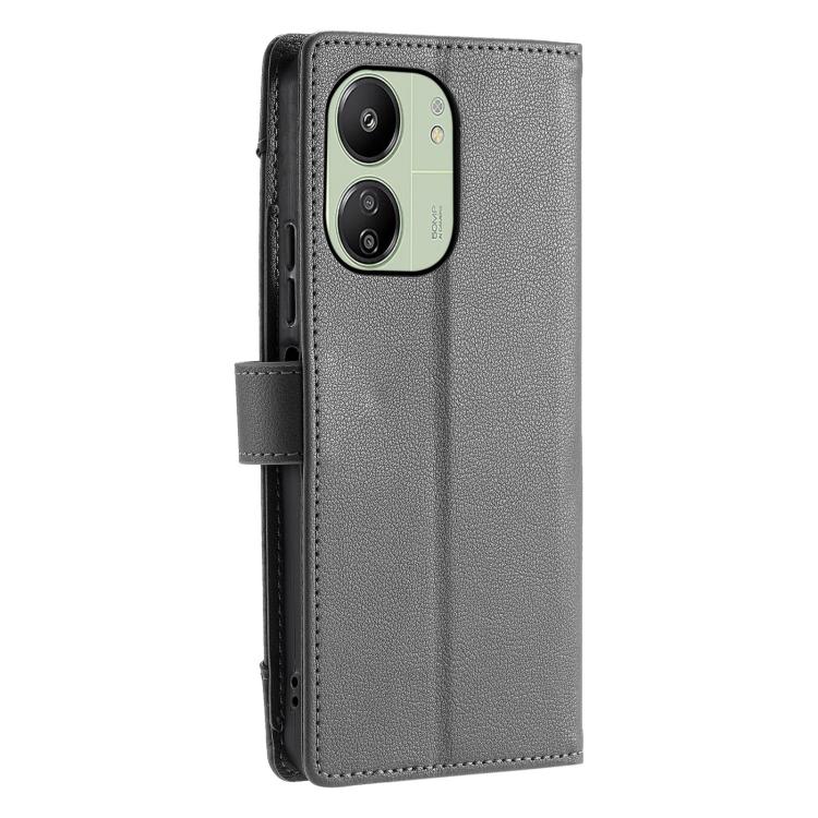 For Redmi 13C 4G / 13C 5G / Poco C65 Litchi Texture Zipper Wallet Buckle Vegan Leather Phone Case with Wrist Strap