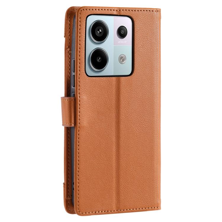 For Redmi Note 13 Pro 5G Global Litchi Texture Zipper Wallet Buckle Vegan Leather Phone Case with Wrist Strap