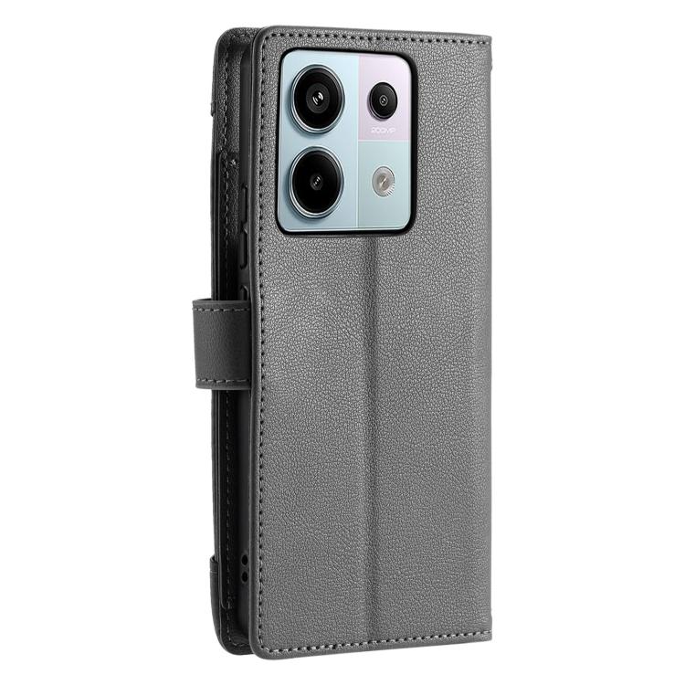 For Redmi Note 14 5G Global Litchi Texture Zipper Wallet Buckle Vegan Leather Phone Case with Wrist Strap