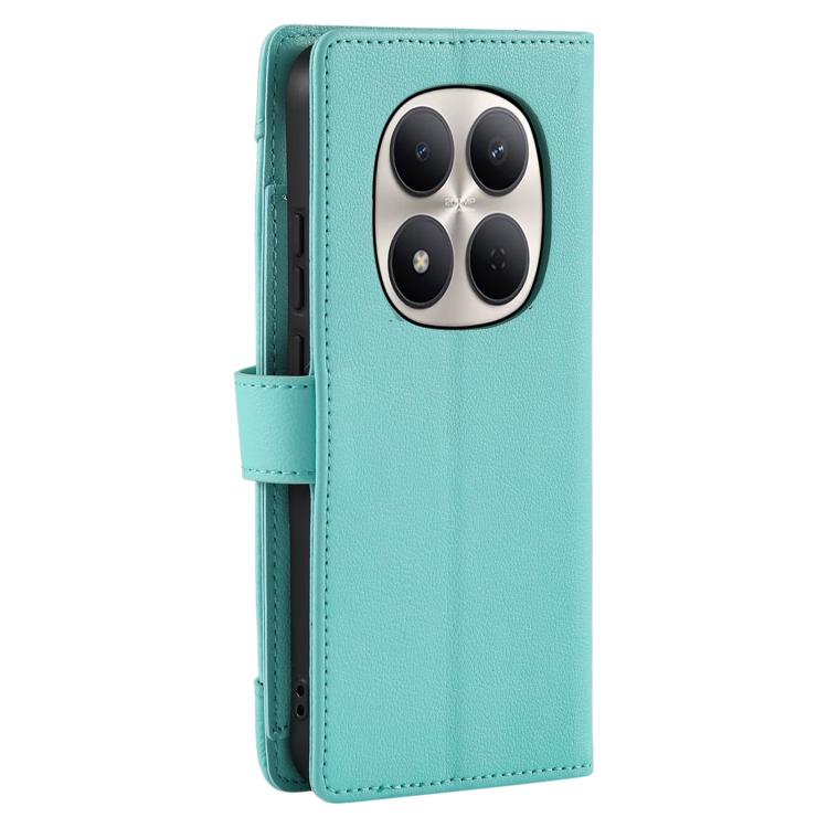 For Redmi Note 14 Pro 5G Global Litchi Texture Zipper Wallet Buckle Vegan Leather Phone Case with Wrist Strap