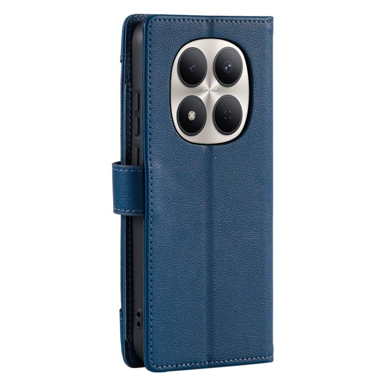 For Redmi Note 14 Pro 4G Global Litchi Texture Zipper Wallet Buckle Vegan Leather Phone Case with Wrist Strap