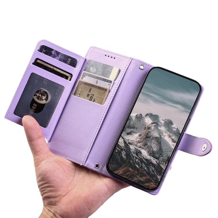 For Redmi Note 15 5G / 4G Global 164mm Litchi Texture Zipper Wallet Buckle Vegan Leather Phone Case with Wrist Strap