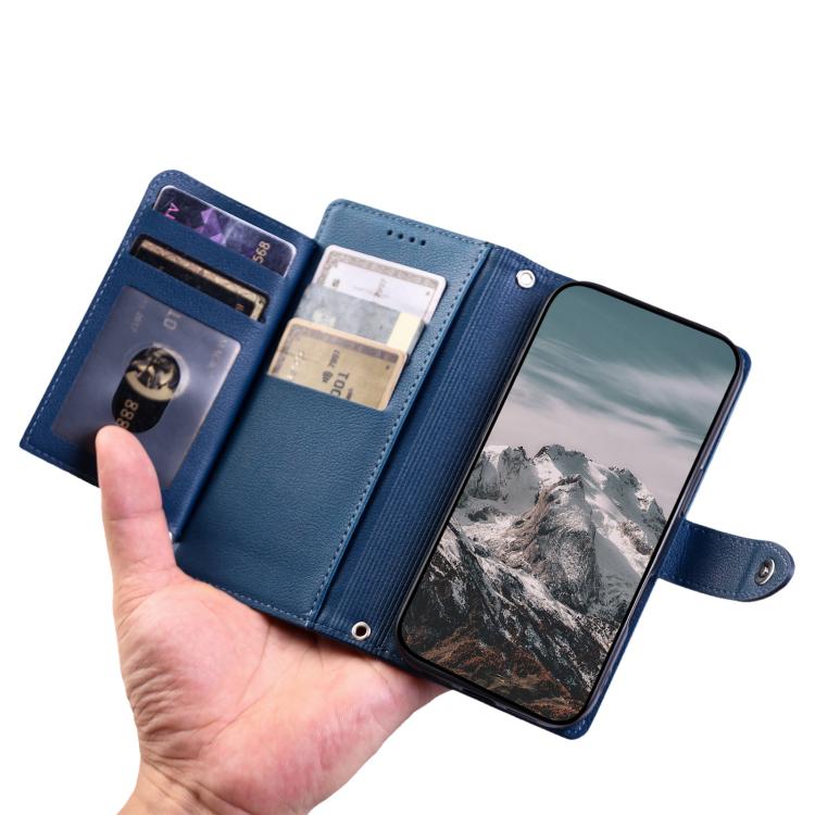 For Redmi Note 15 5G / 4G Global 164mm Litchi Texture Zipper Wallet Buckle Vegan Leather Phone Case with Wrist Strap