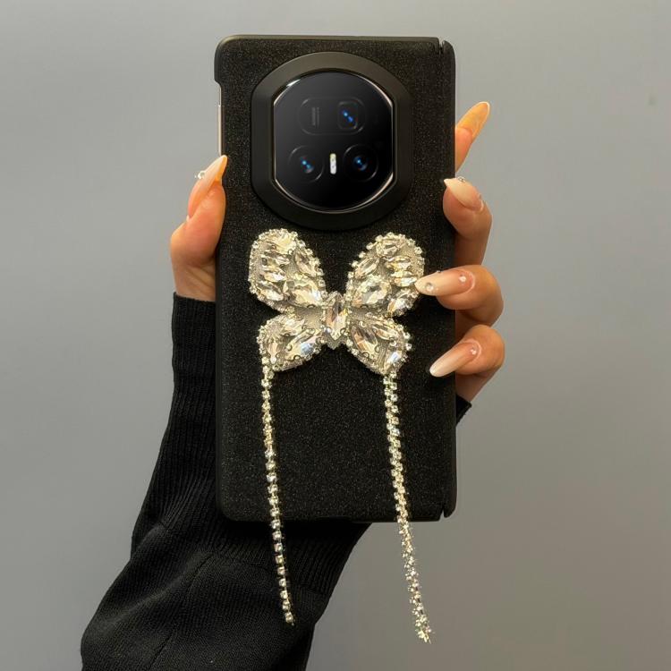 For Honor Magic V5 Integrated Sparkling Rhinestone Butterfly Pattern Shockproof Phone Case - Black