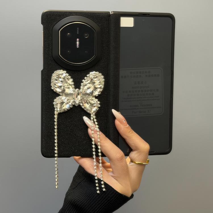 For Honor Magic V5 Integrated Sparkling Rhinestone Butterfly Pattern Shockproof Phone Case - Black
