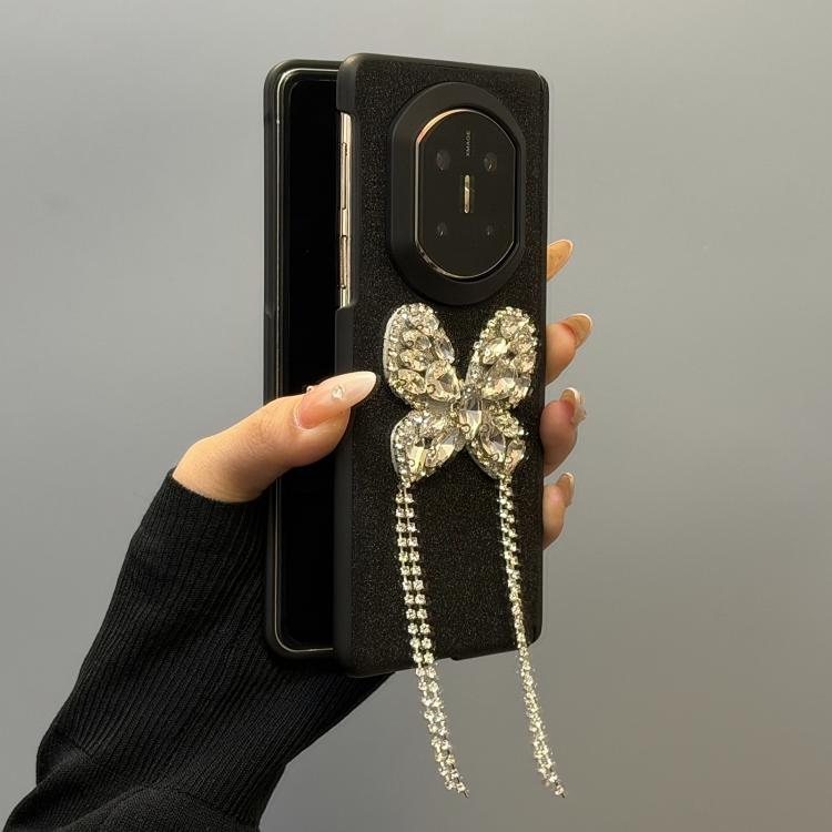 For Honor Magic V5 Integrated Sparkling Rhinestone Butterfly Pattern Shockproof Phone Case - Black