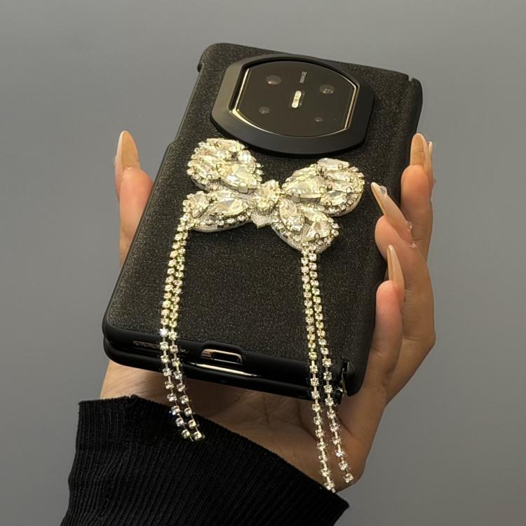 For Honor Magic V5 Integrated Sparkling Rhinestone Butterfly Pattern Shockproof Phone Case - Black