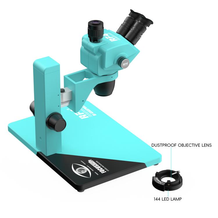 RF4 RF-6565Pro2 6.5-65X Synchronous Zoom Trinocular Stereo Microscope with Focus Lifting Bracket - Blue