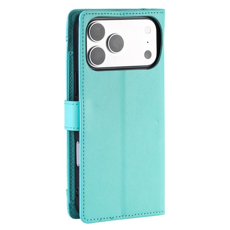 For iPhone 17 Pro Max Litchi Texture Zipper Wallet Buckle Vegan Leather Phone Case with Wrist Strap