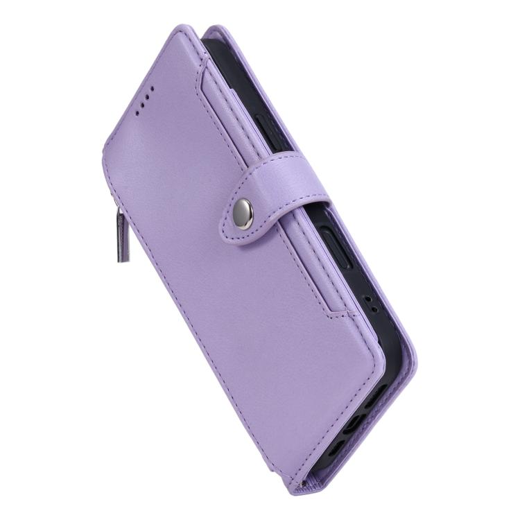For iPhone 17 Pro Max Litchi Texture Zipper Wallet Buckle Vegan Leather Phone Case with Wrist Strap