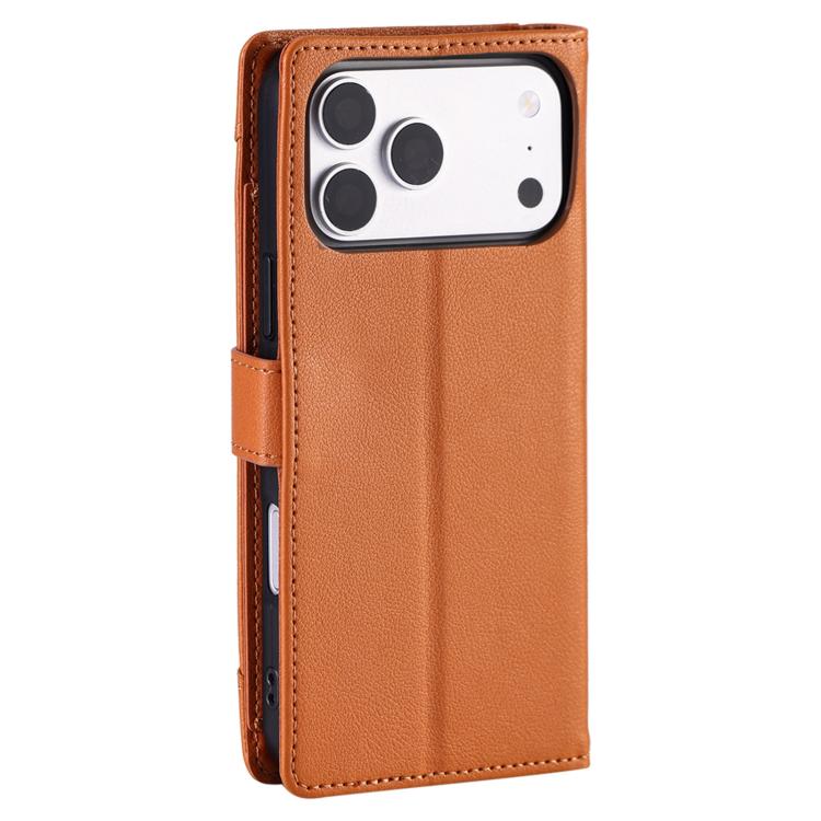 For iPhone 17 Pro Max Litchi Texture Zipper Wallet Buckle Vegan Leather Phone Case with Wrist Strap
