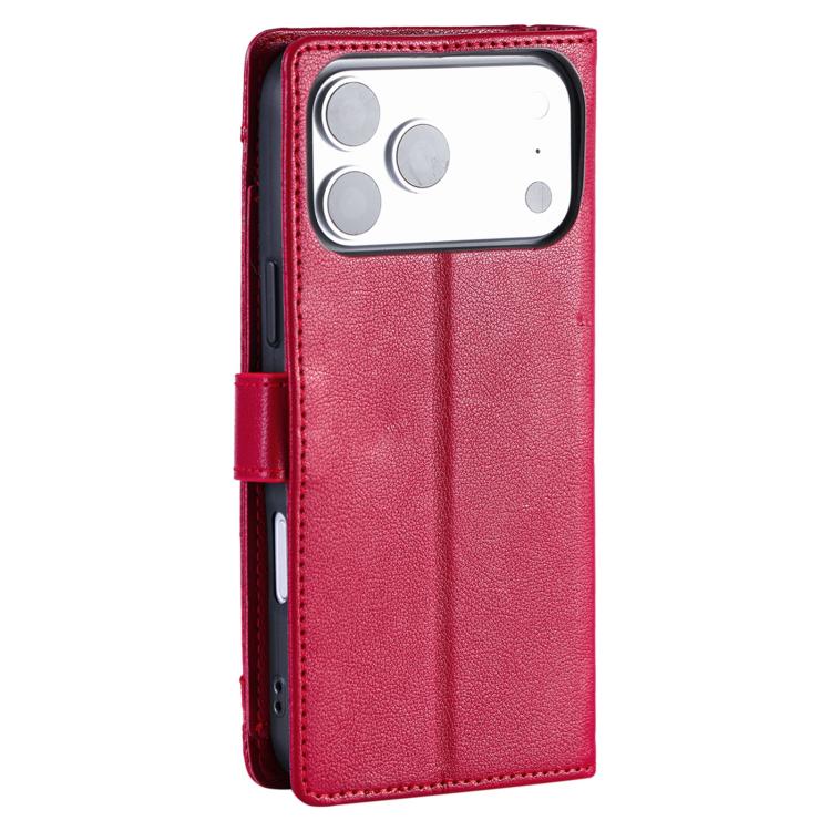 For iPhone 17 Pro Max Litchi Texture Zipper Wallet Buckle Vegan Leather Phone Case with Wrist Strap
