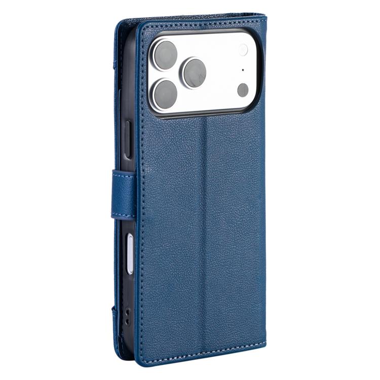 For iPhone 17 Pro Max Litchi Texture Zipper Wallet Buckle Vegan Leather Phone Case with Wrist Strap
